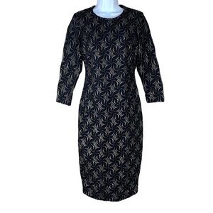 Kensie Black Gold Silver Thread Midi Dress Stretch Event Party Cocktail Size 2